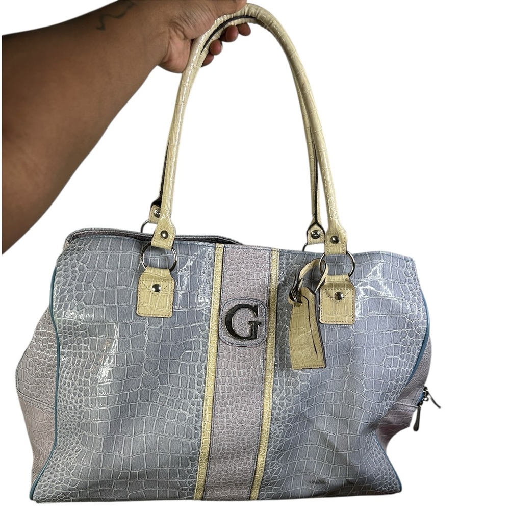 Vintage Pastel Sateen-feel Y2K Coquette Glam Guess Croc Embossed Patent Satchel
